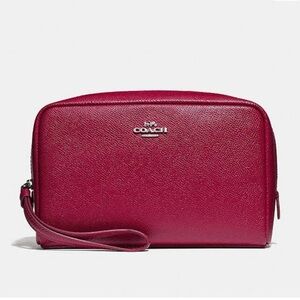 Coach Boxy Leather Cosmetic case with Wrist Strap.